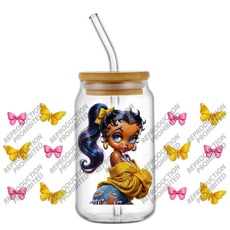

Baddie Aesthetic Cartoons Decal UV DTF Transfer Sticker Cup Tumbler Wrap for 16oz Libbey Glasses Wraps Bottles DIY Mug Stick