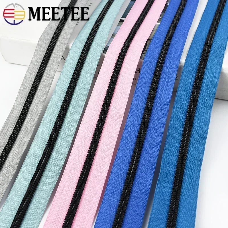 2/5/10M 5# Nylon Zipper Tape Colorful Coil Zippers Bag Jacket Clothes Shoes Black Teeth Zip Repair Kit DIY Sewing Accessories