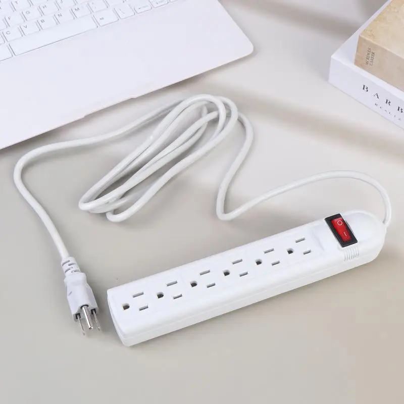US Power Strip 6 Outlet 2M Surge Protected Extension Cord On Off Safe Socket