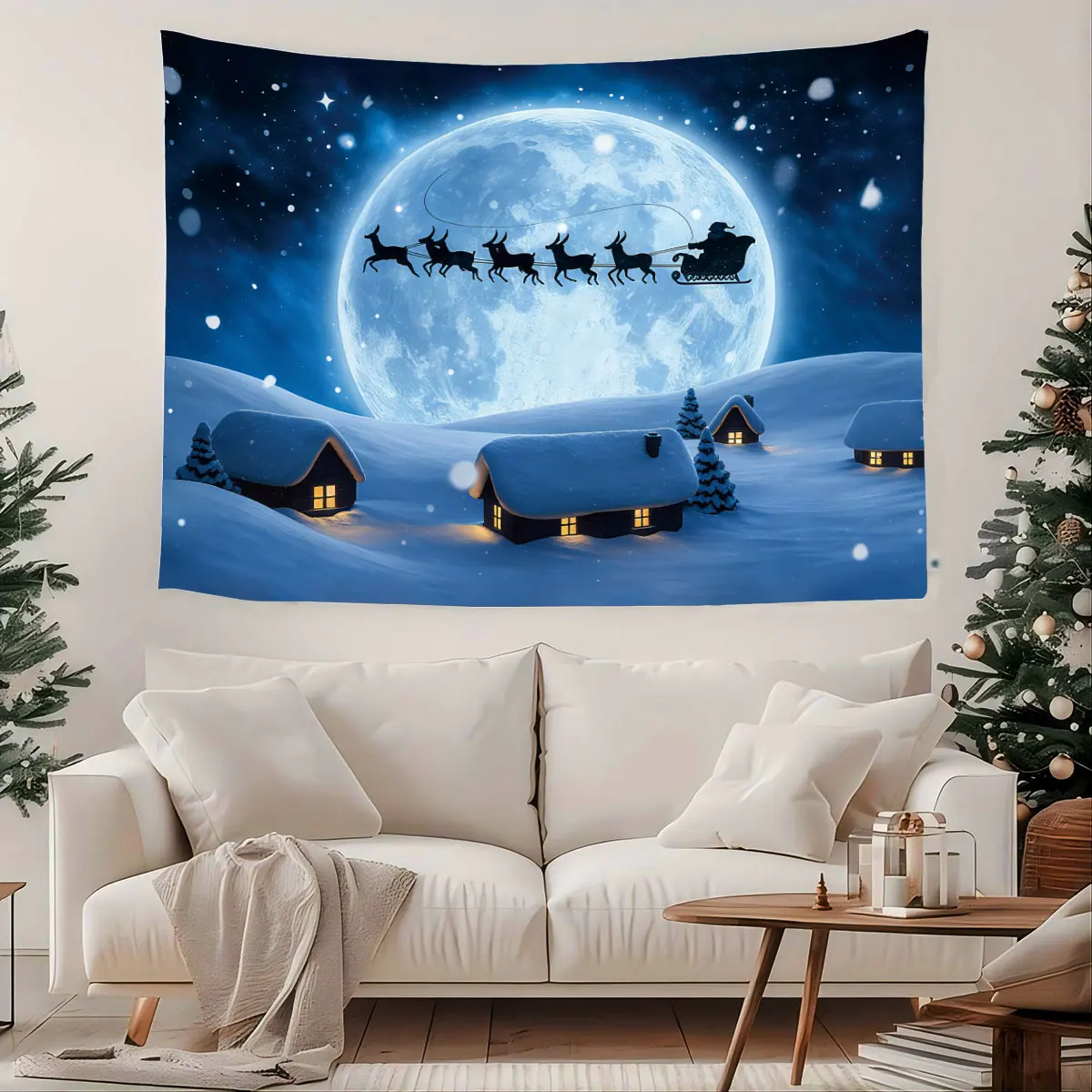 1pc Heiligabend Santa Claus Schlitten Druck Tapisserie Wohnzimmer Wand Dekoration Multi Größe Hintergrund Tuch Maschine Waschbar