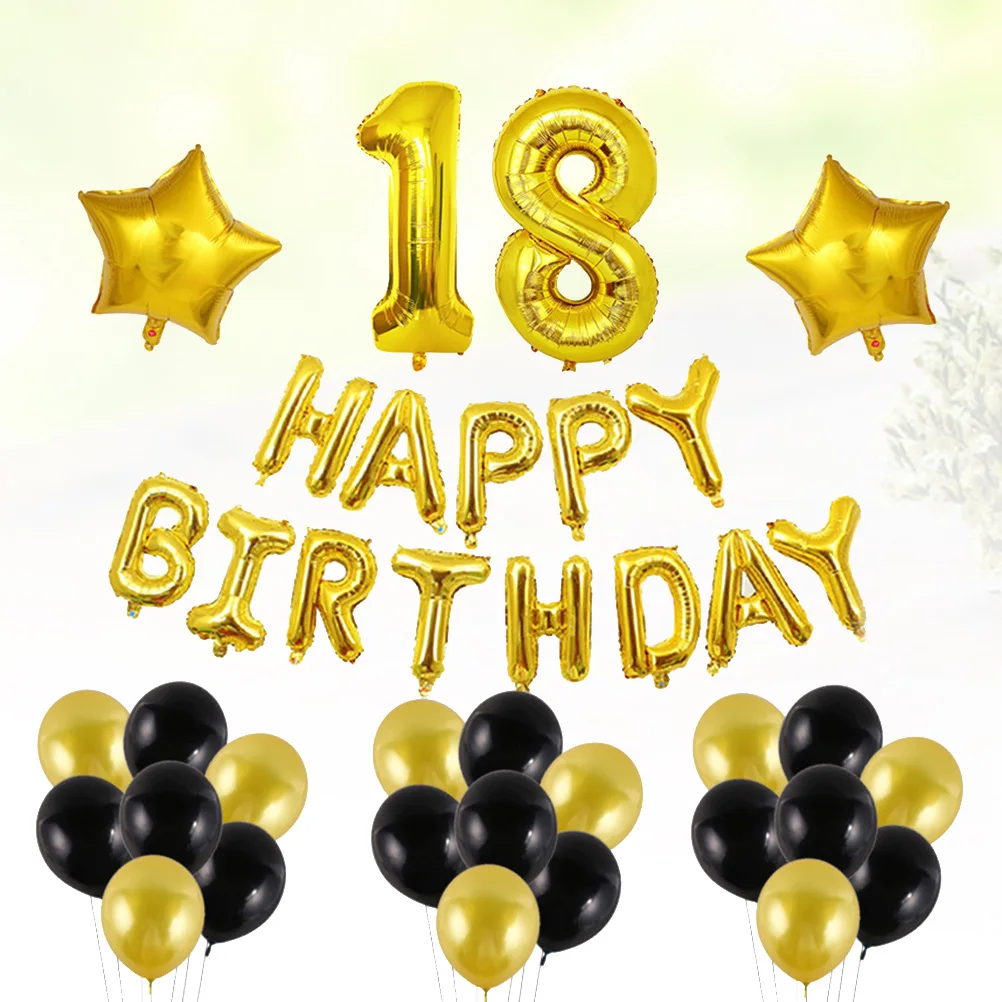 

18 Years Old Happy Birthday Balloons Kit Decorative Balloons Set Natural Latex Aluminum Film Balloons (Golden)