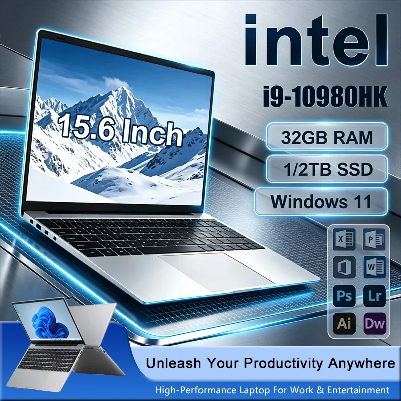 15.6 Inch Full HD IPS Laptop 120Hz Screen Intel Core i9-10980HK 32GB RAM 2TB SSD Backlit Keyboard Long Battery Life Windows 11