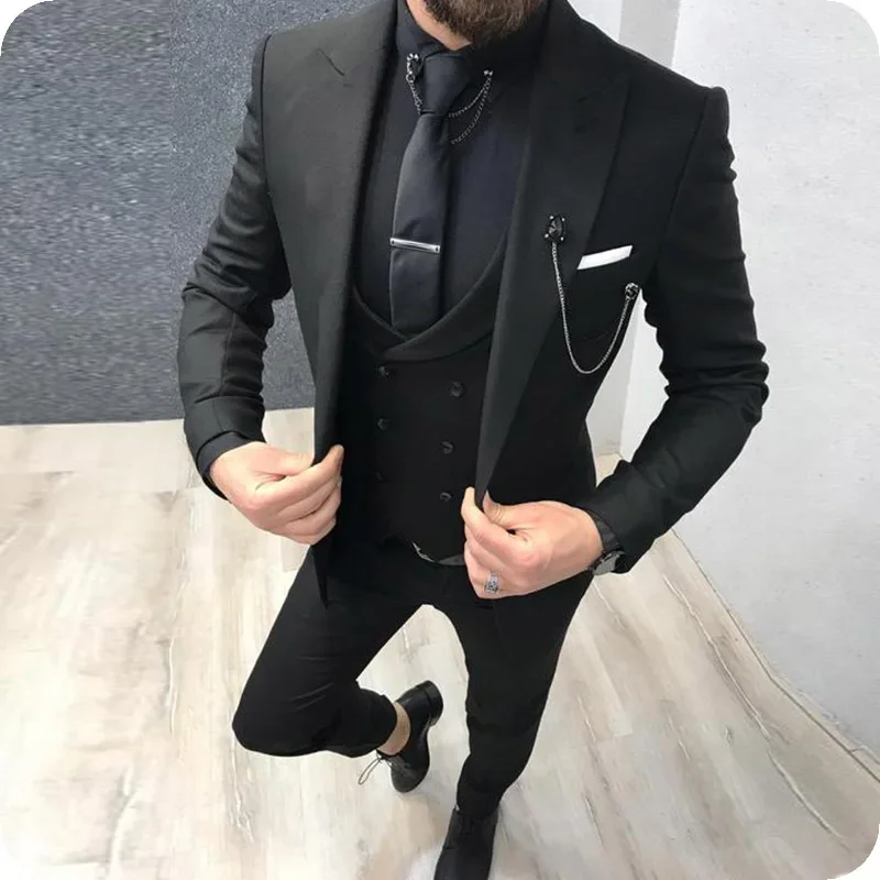 

Latest Coat Pant Design Wedding Suits Casual Black Men Business Suits Costume Groom Tuxedo 3Piece Slim Fit Terno Masculino
