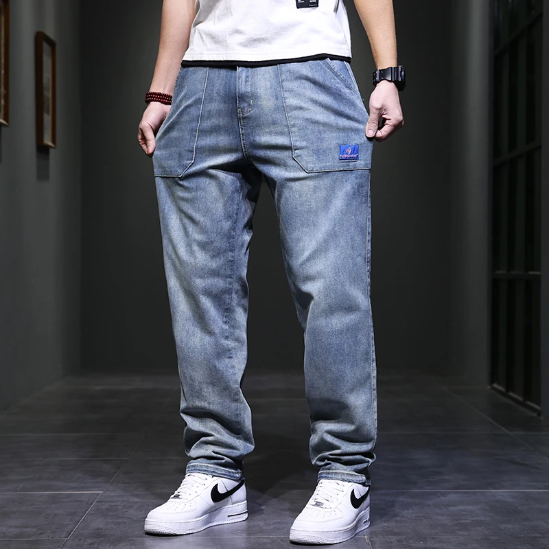 men's light blue jeans New summer models Summer thin straight loose breathable denim trousers for men Large size 29-44