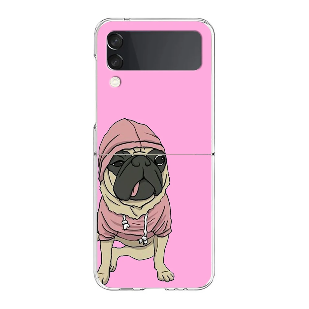 Cute Pug Dog Hard PC Phone Case, Transparente à prova de choque para Samsung Galaxy Z Flip, 3 Shell Fundas, 6, 5, 4