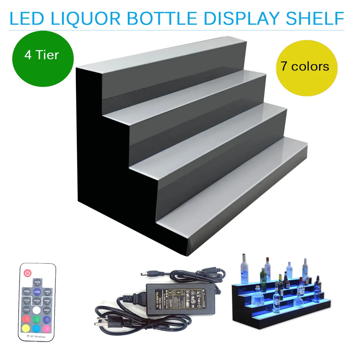 Rak berlampu LED 31.49 dalam 4 tingkat, rak pajangan botol minuman keras belakang menyala 7 warna dengan Remote