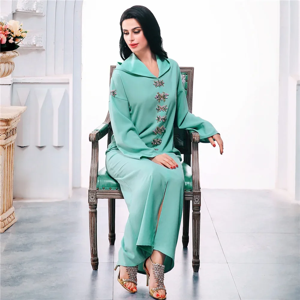 

Рамадан Абая с капюшоном для женщин Мусульманское вечернее платье с бриллиантами Кафтан Марокаин Femme Musulmane Jalabiya Robe Dubai Kaftan Djellaba