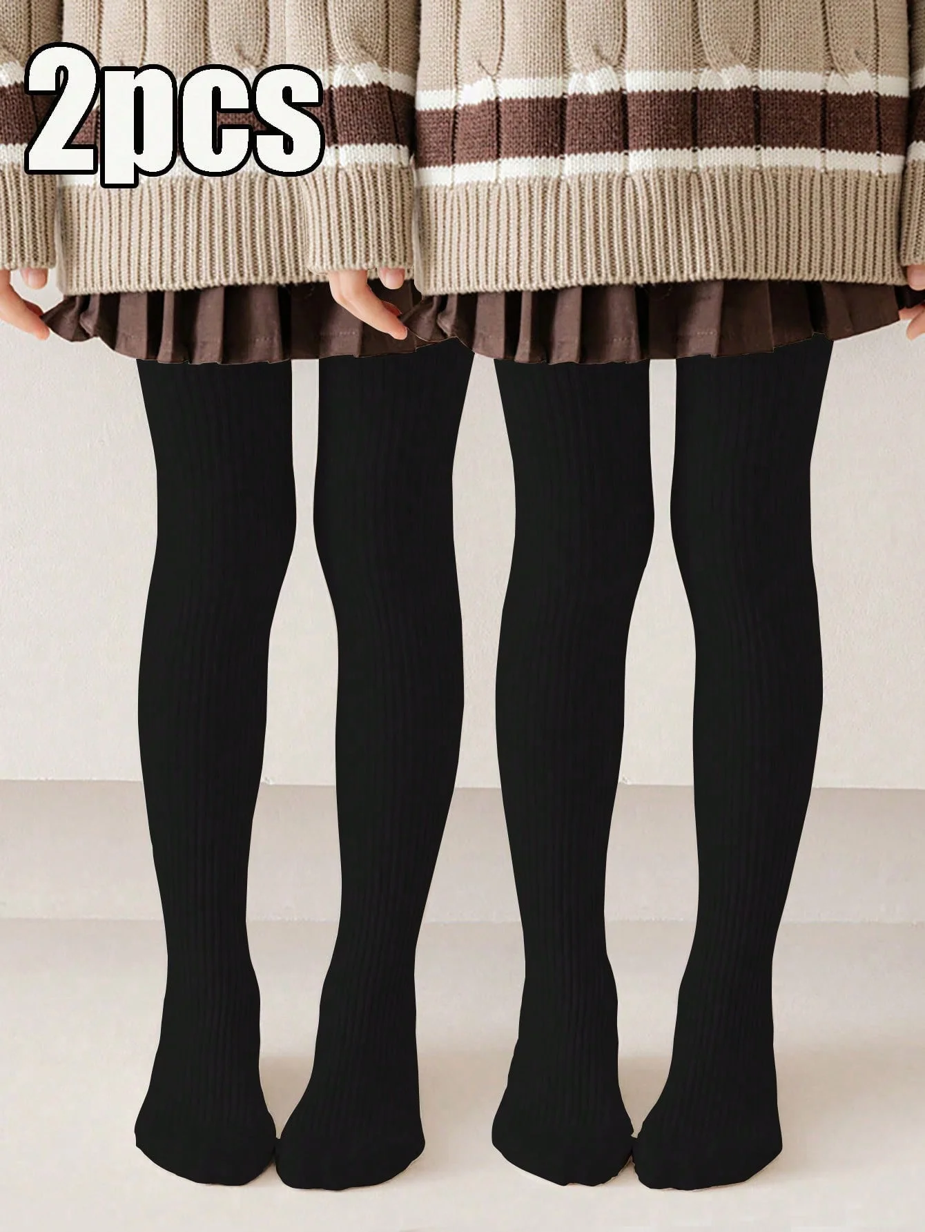 2 Pairs of Kids Solid Color Tight Pantyhoses, Fashion Soft Non-Slip Leggings for All Four Seasons, for Girls Aged 0-12Y Daily Wear