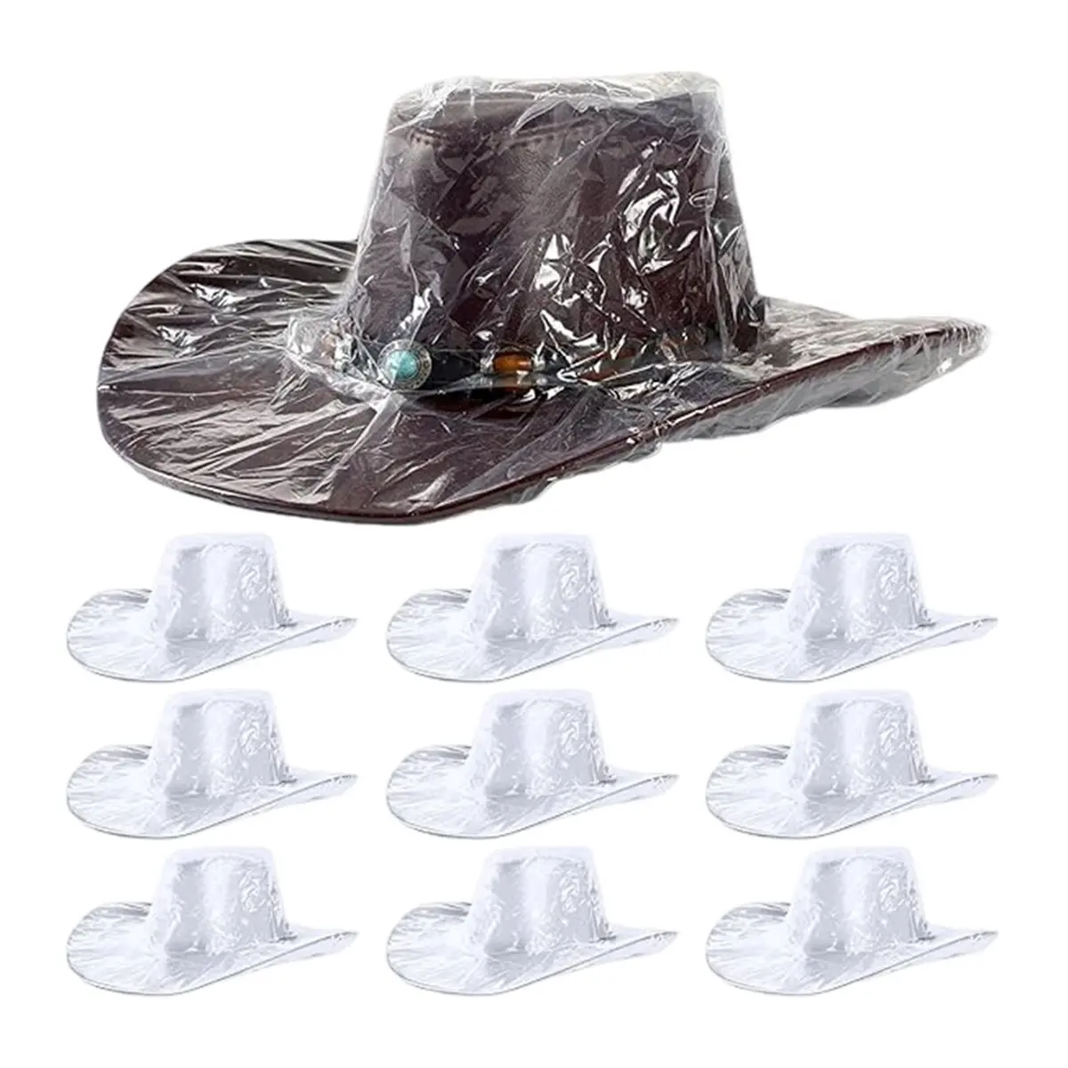AA83 10pcs Cowboy Hat Rain Covers Plastic Hat Waterproof Cover for Dust Unisex Travel Cowboy Hat Storage