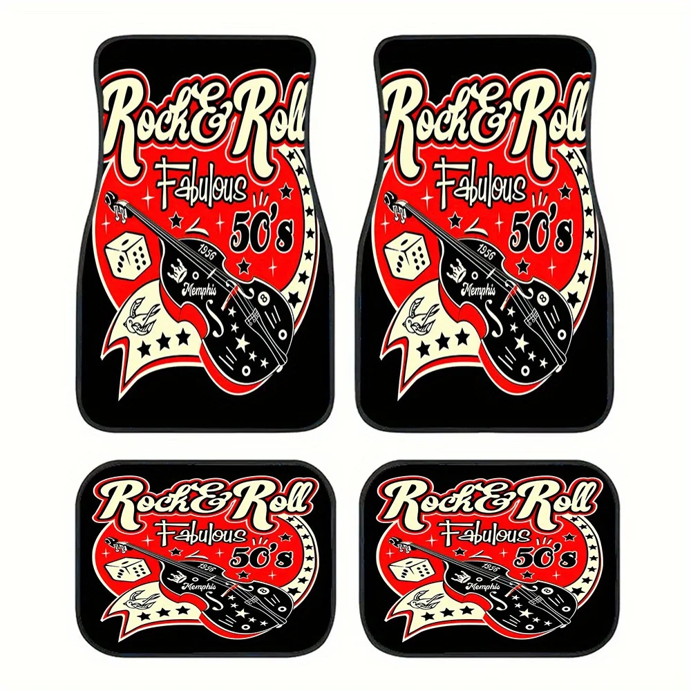 4Pcs Rock Pattern Car Mats, Polyester Digital Print Floor Mats, Universal Fit, Sturdy Protection for All Car Models，driver gift