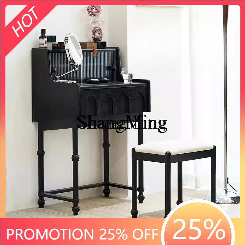 FG  good-looking retro ash wood solid wood black dresser small apartment bedroom household small cabinet dressing table