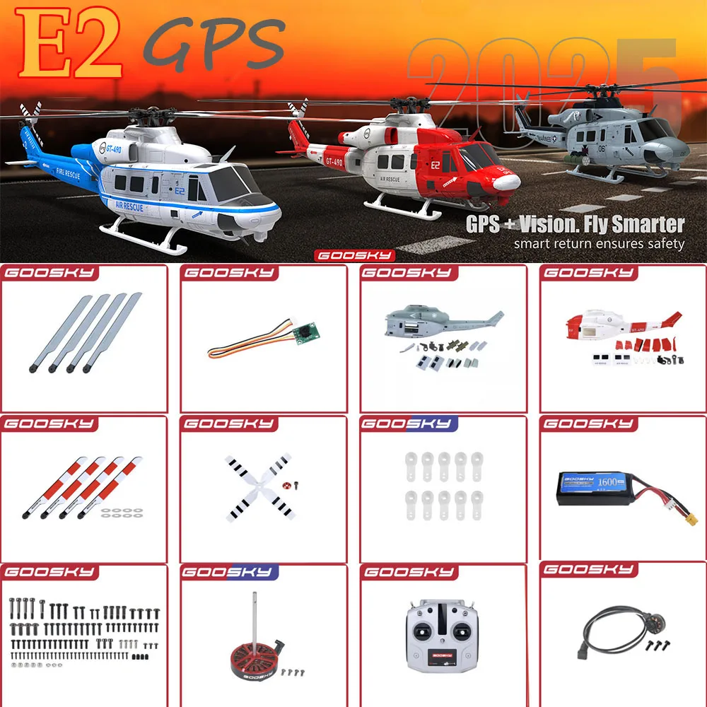 GOOSKY E2 GPS UH-1Y Helicopter Spare Parts Main Blades Tail blade Rotor Housing ESC Battery Motor Servo shell canopy Landing set