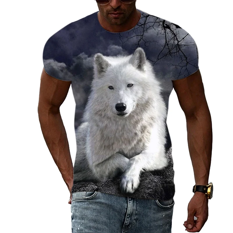 Summer Men Cool Animal Wolf graphic t shirts Casual Fashion Personality Print short sleeve t-shirts Hip Hop Harajuku T-shirt Top