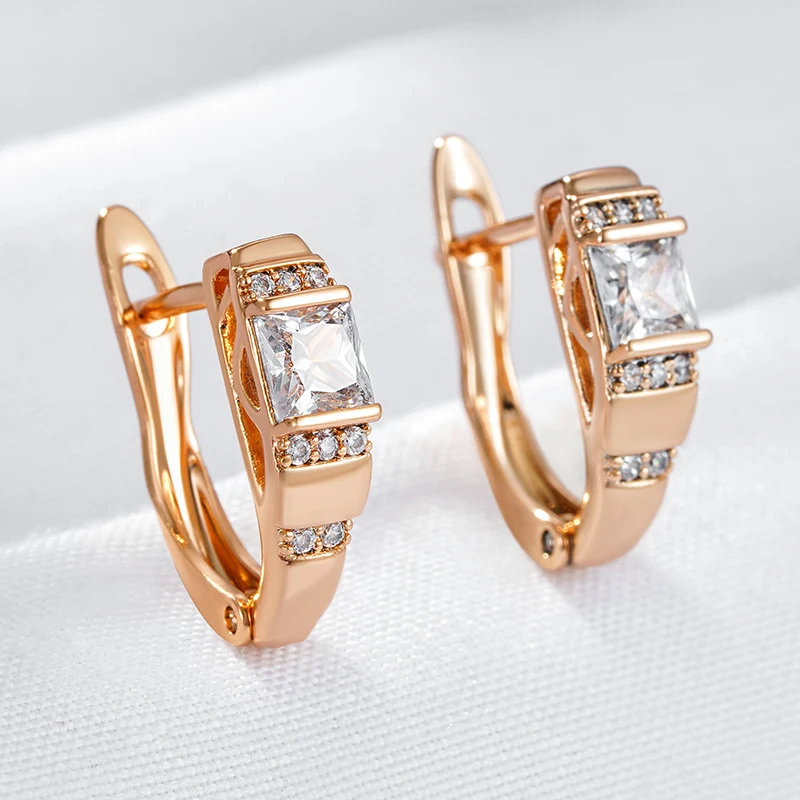 Wbmqda Fashion 585 Rose Gold Color Square Natural Zircon Drop Earrings For Women High Quality Daily Matching OL Jewelry Gifts