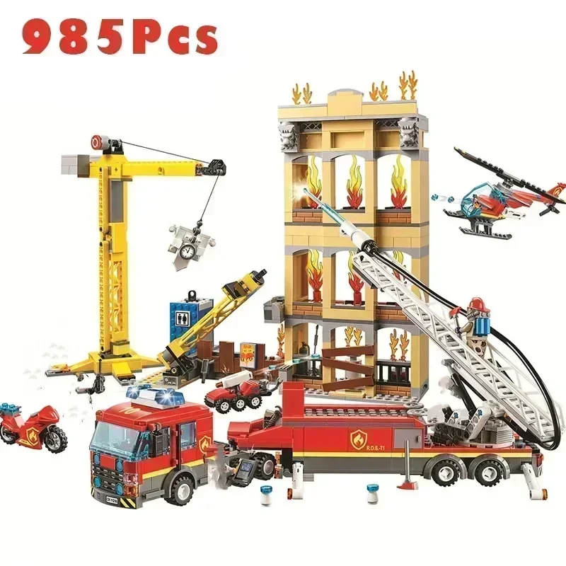 985PCS Fire Brigade Station Building Block Toys Firefighter  Brick Compatible 60215 Toys Children christmas Gift