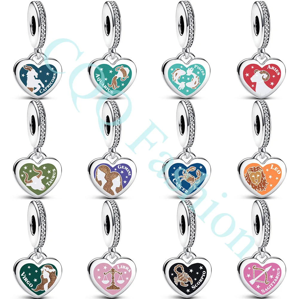 925 Sterling Silver Bead 12 Zodiac Pisces Aries Leo Virgo Libra Dangle Charm Fit Fashion Women Bracelet Bangle Gift DIY Jewelry