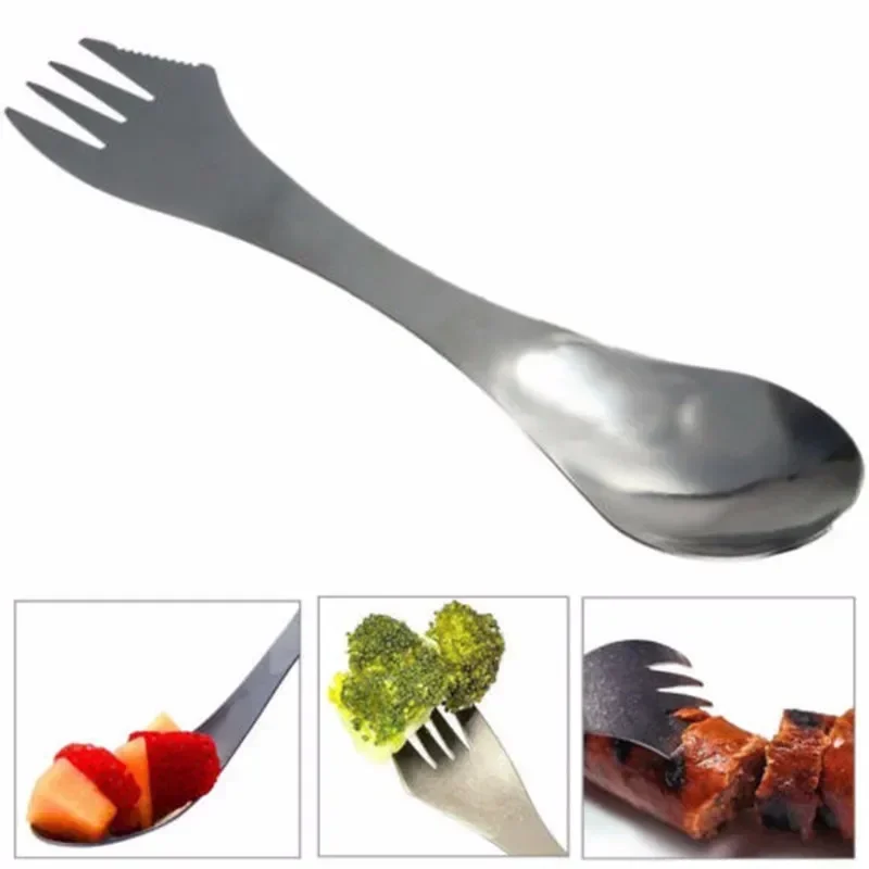 3 in 1 Stainless Gadget Spork Spoon Fork Cutlery Utensil Combo for Picnic Breakfast Lunch Dinner BBQ Outdoor Travel Camping