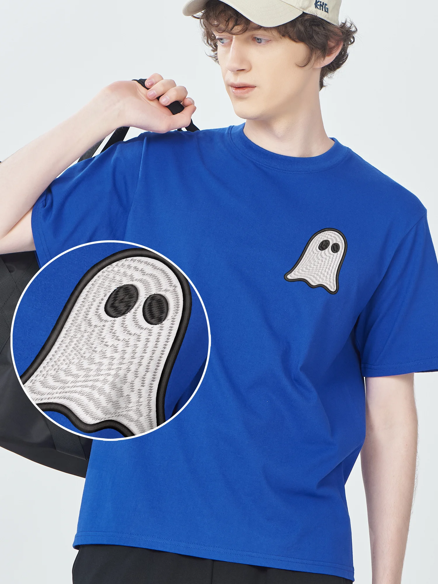 

Halloween Cute Ghost Embroidered Tshirts Cotton Comfortable Short Sleeve For Men Women Couple Summer Tops