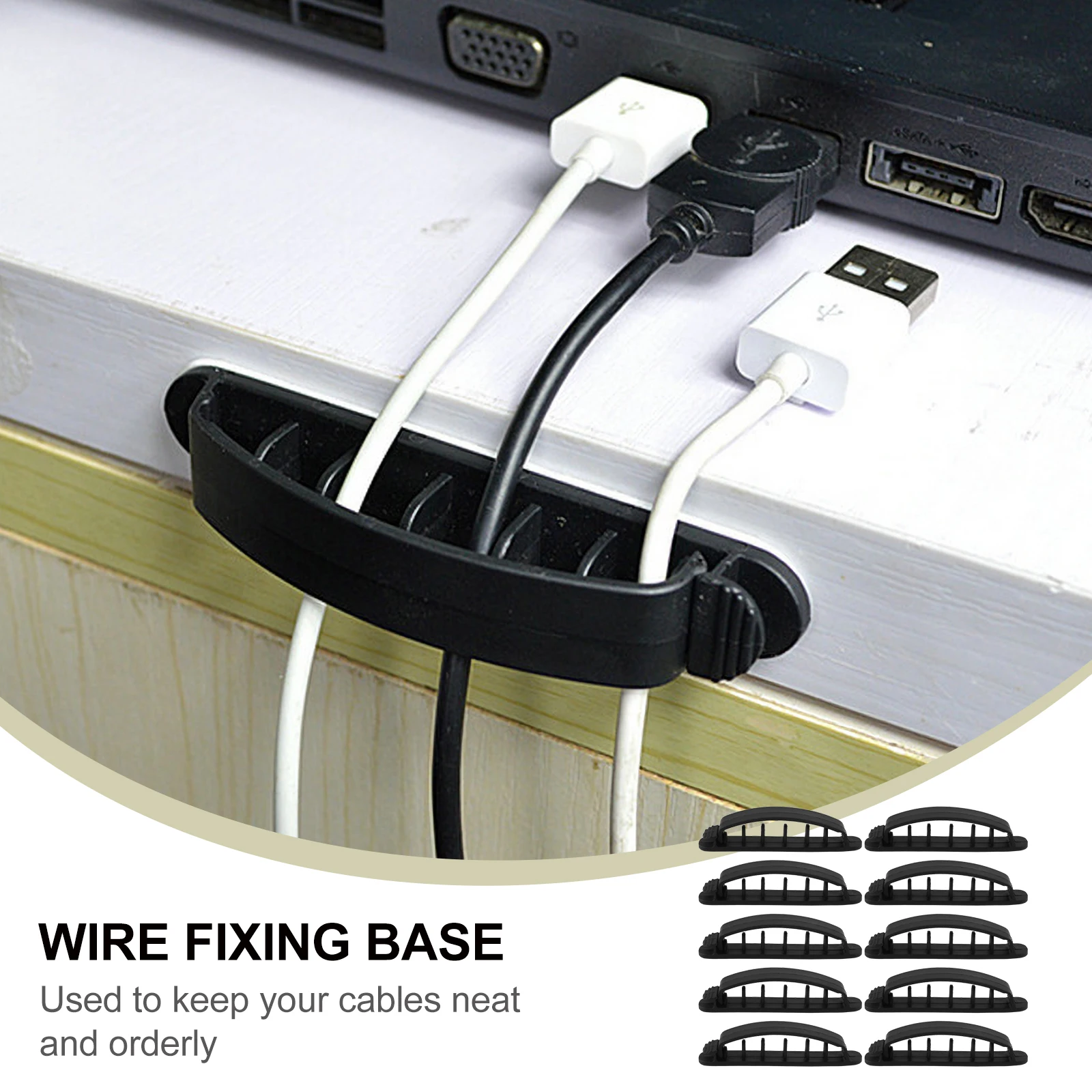 

10pcs Multifunctional Cable Clamp Organizer Strong Adhesive Desk Wall Durable Plastic Cord Clip Wire Management