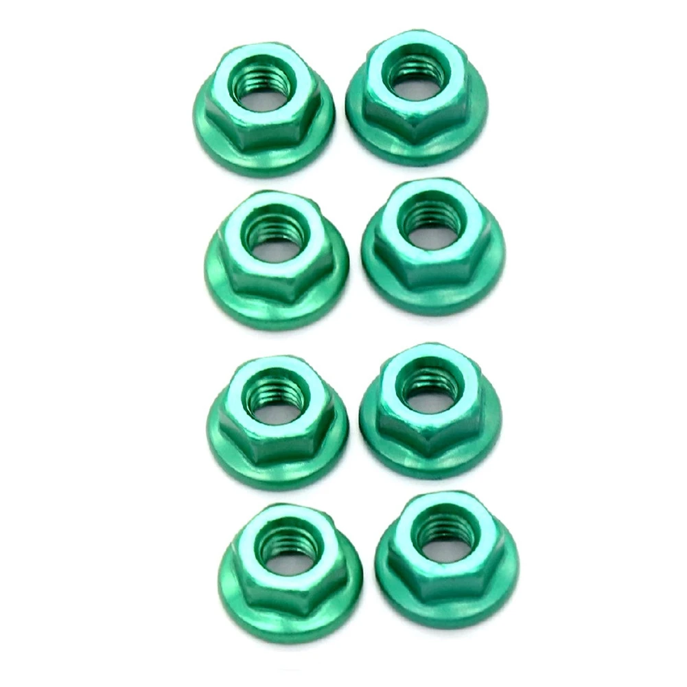 8Pcs CNC Metal Flange Lock Nut M4 1/10 1/8 1/14 RC Car Truck Crawler Drift TRX4 SCX10 SCANIA Universal Part,Green