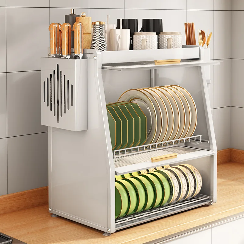 

Customizable Kitchen Dining Table Double Cupboard Household Anti-roach Countertop Storage Box Dishes Plates Dishware Drain