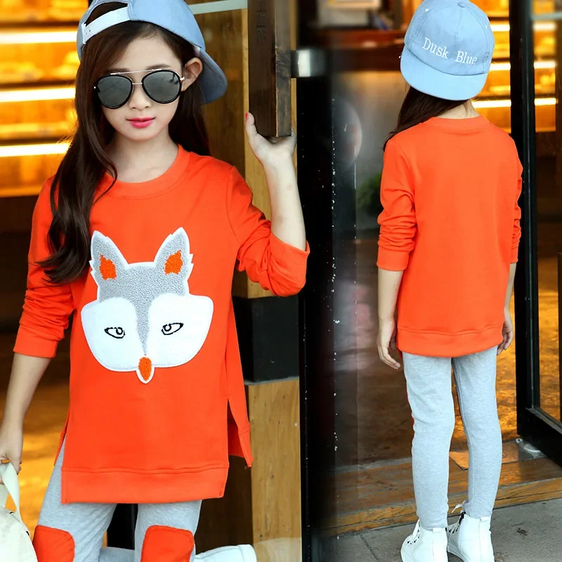 Clothes Set for Teen Girls Clothing Spring Autumn Loose Tracksuit T Shirts + leggings Pants HipHop 4 5 6 7 8 9 10 11 12 Year