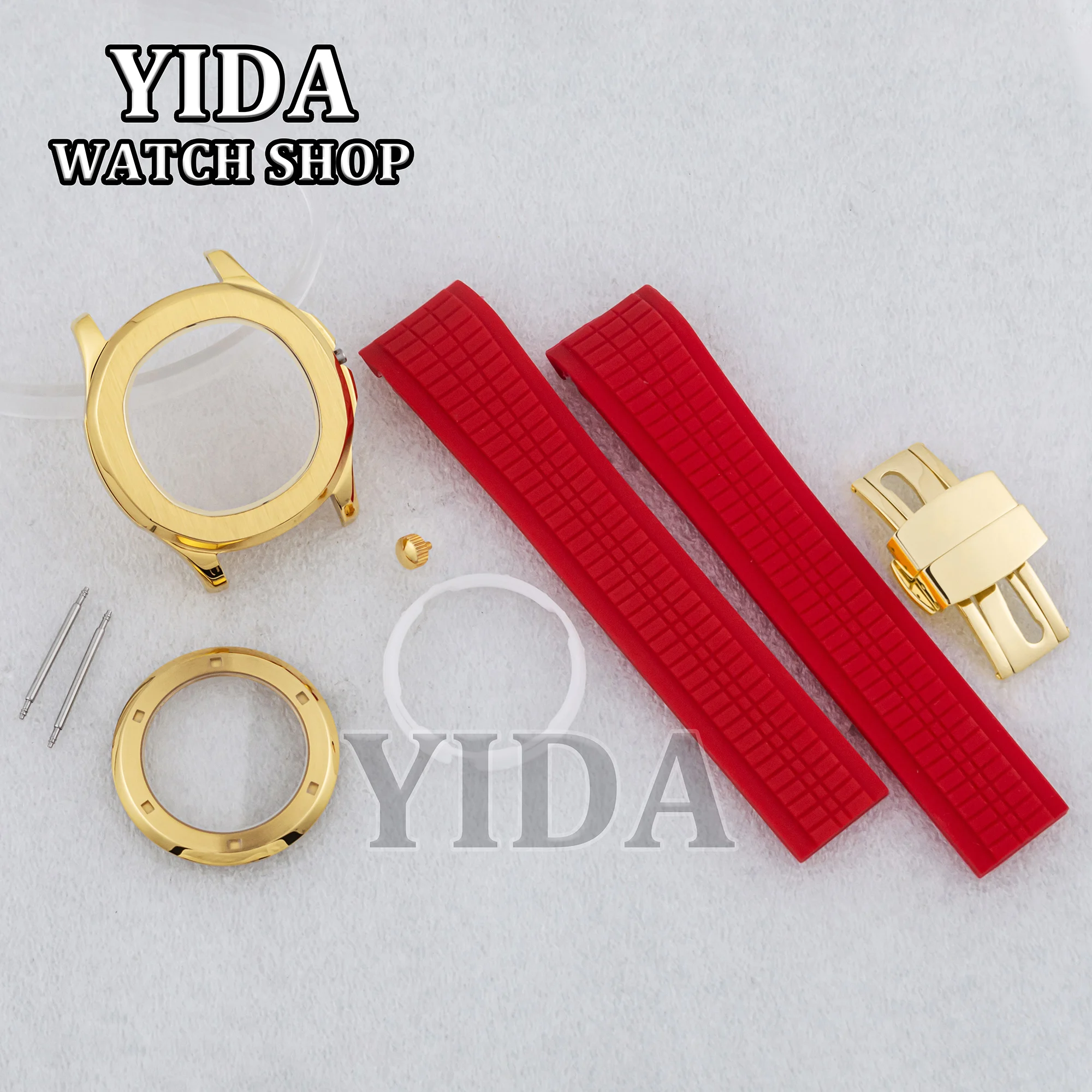 42 ミリメートルゴールド NH35 ケースラバーブレスレットサファイアガラス 100 メートル防水時計部品アクアノートノーチラスフィット NH35 NH36 運動部分