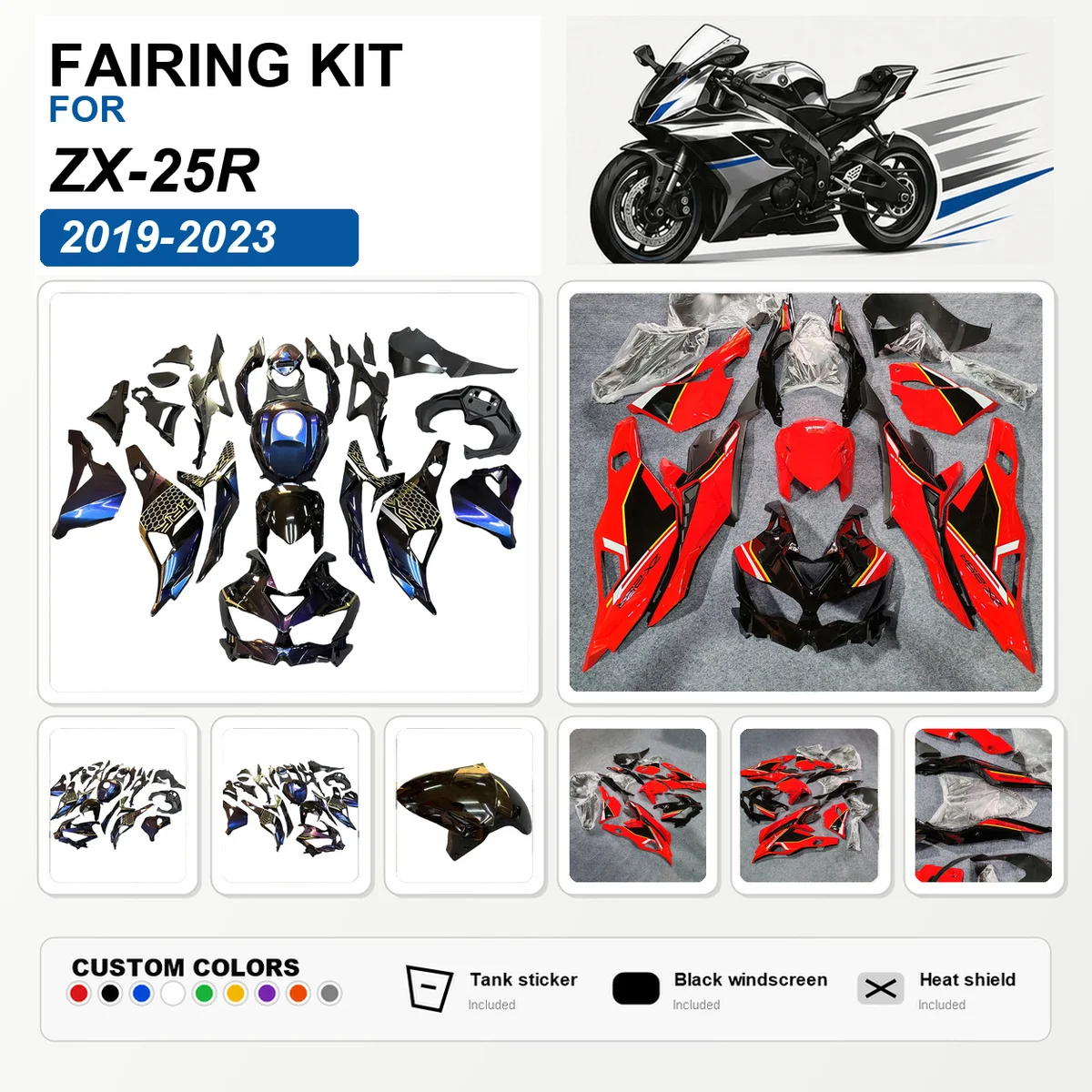 For ZX-25R 2019-2023 Motorbike Fairing Kit ABS Plastic Custom Painted Fairings Complete Bodywork Cowling Black Red