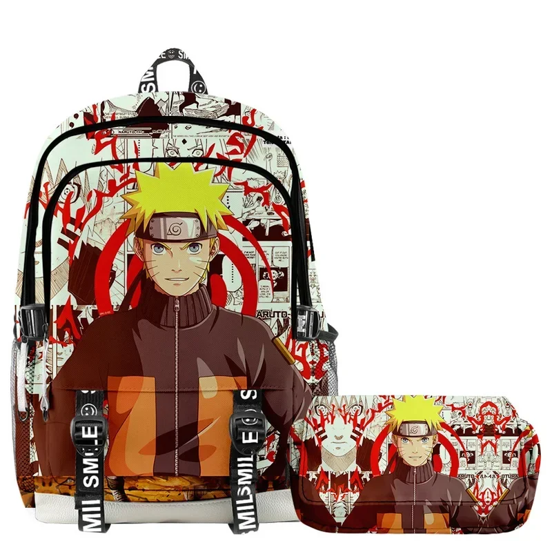 Mochila Anime Naruto infantil, mochila escolar impermeável, conjunto de mochila de dois andares, estojo para lápis, para meninos e meninas, 36 estilos