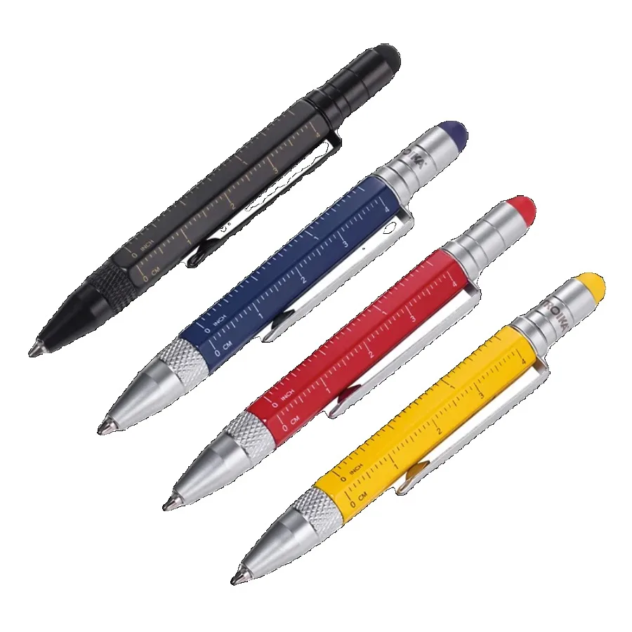 For TROIKA Mini Brass Multifunctional Engineering Ballpoint Pen with Ruler, Screwdriver, Touchscreen Stylus - Versatile