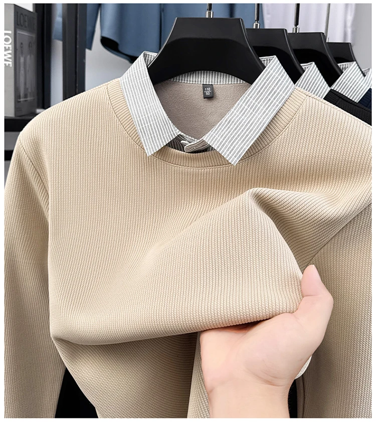 Hochwertiger gefälschter zweiteiliger Reverspullover für Herren, neue Mode, hautfreundlich, Komfort, Plüsch, warm, luxuriös, Trend, lässiger Pullover – Detail 6
