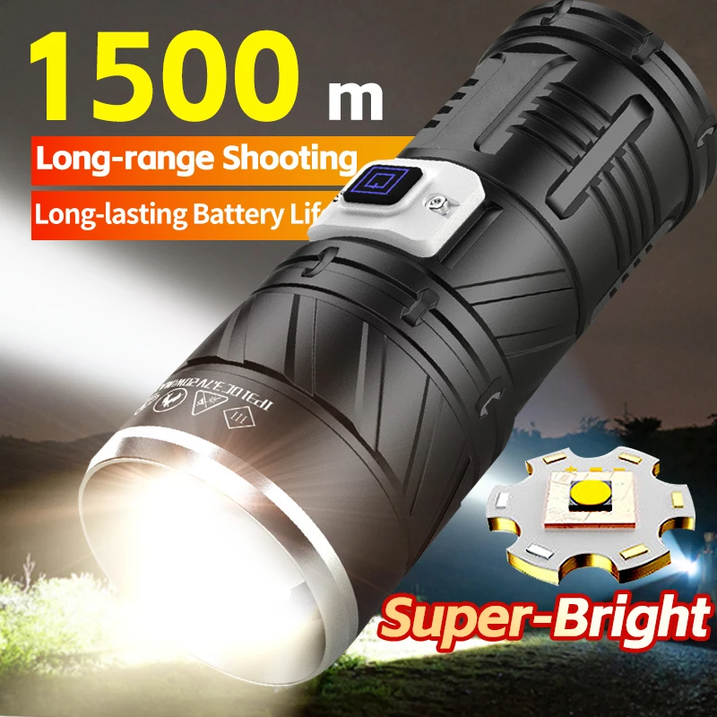 ハイパワーusb充電式戦術led懐中電灯-超高輝度1500m長距離防水トーチ-アウトドア用