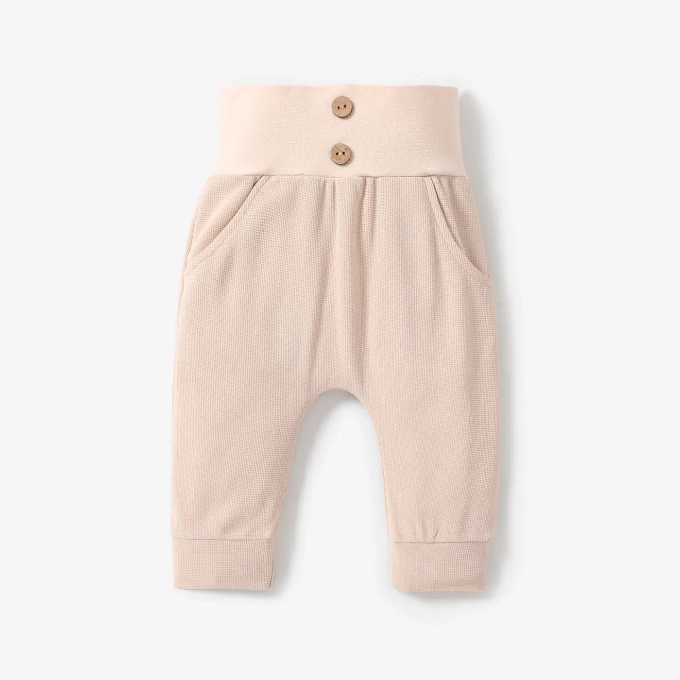 PatPat Baby Boy/Girl Solid Waffle Textured High Waist Pants Soft and Comfortable  Perfect for Outings and Daily Wear Basic Style