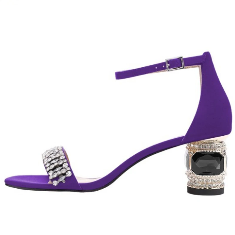 DIZHUANG shoes Sexy women's high-heeled sandals. About 5.5 cm heel height. Crystal heel Summer women's shoes Purple sandals34-45