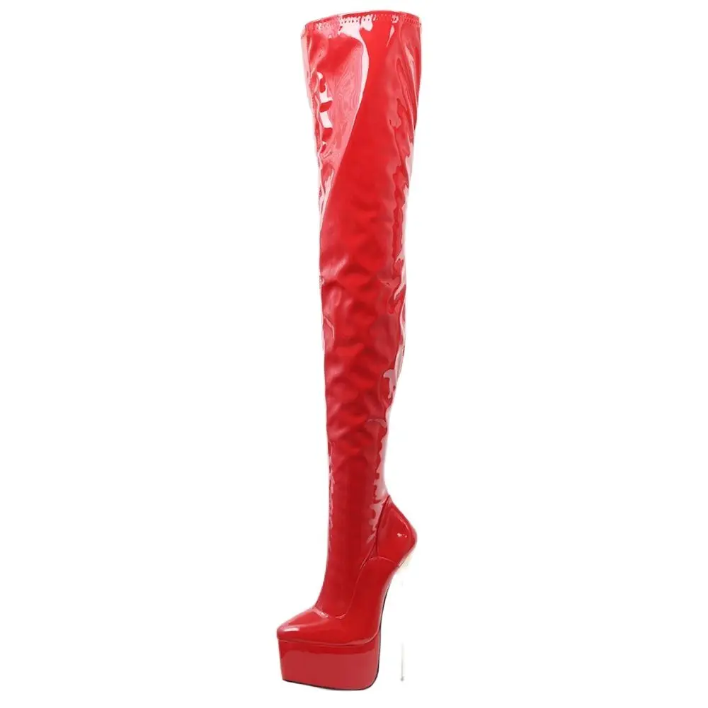 Women Over the Knee Boots 22CM Super High Heel Platform Round  toe Zip Solid PU Leather Thigh Long Boots Many Colors