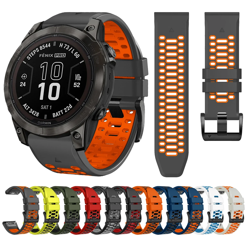 QuickFit 22mm 26mm Two Tone Sports Silicone Strap For Garmin Fenix 7 7X Pro 6X 6 5 5X Plus/Epix 2 47mm 51mm Watch Bands Bracelet