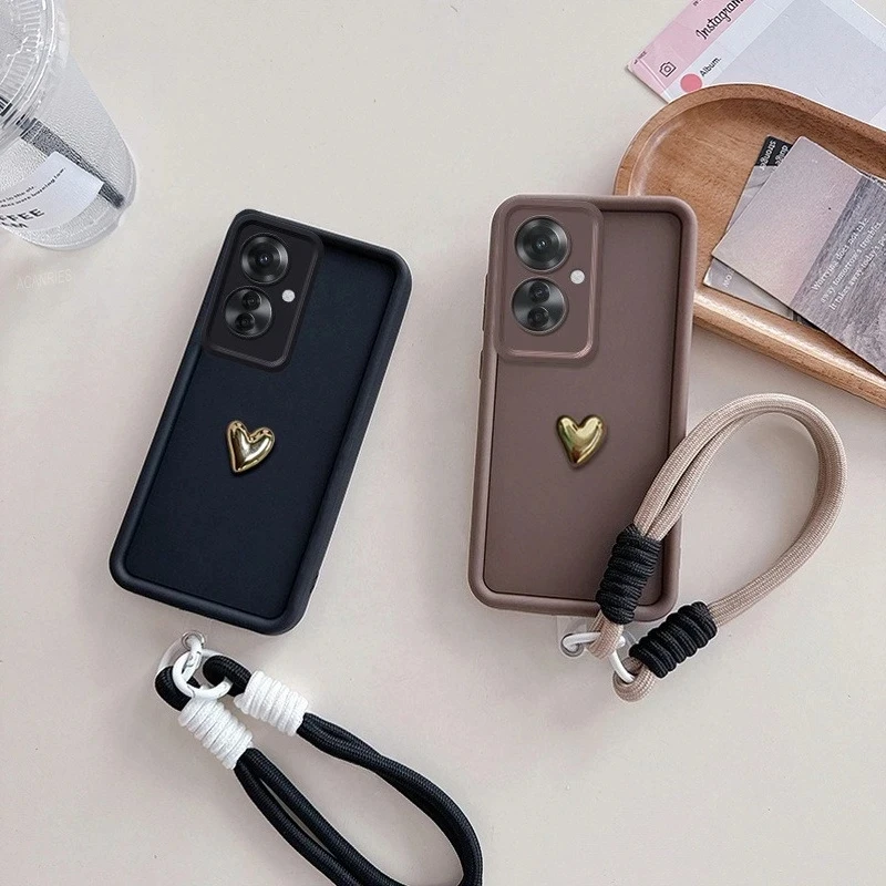 3D Gold Heart+Lanyard Silicone Soft Phone Case For OPPO Find X9 X8 Pro X8S Plus X7 Ultra Shockproof Matte Cover