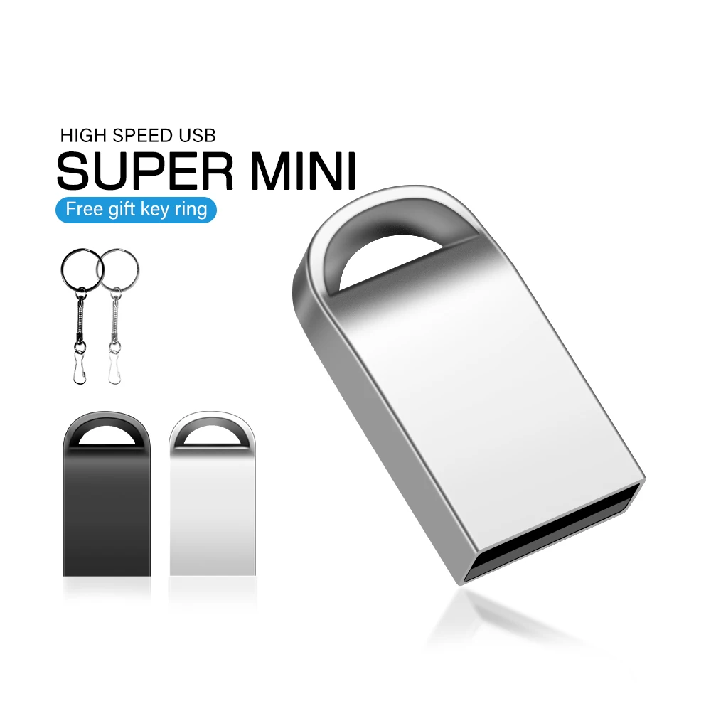 Super Mini Metal USB Flash Drive Memory Stick Free Key Chain Pen Drive Storage Device Pendrive 64GB 32GB 16GB 8GB Cle USB Stick