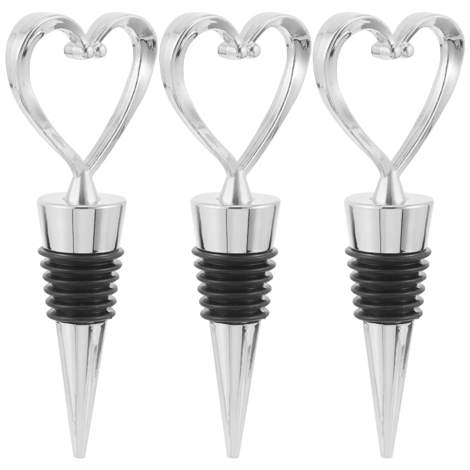 

3pcs Heart Shaped Bottle Stoppers Reusable Metal Plug for Beverage Bottles Gifts Party Accessories