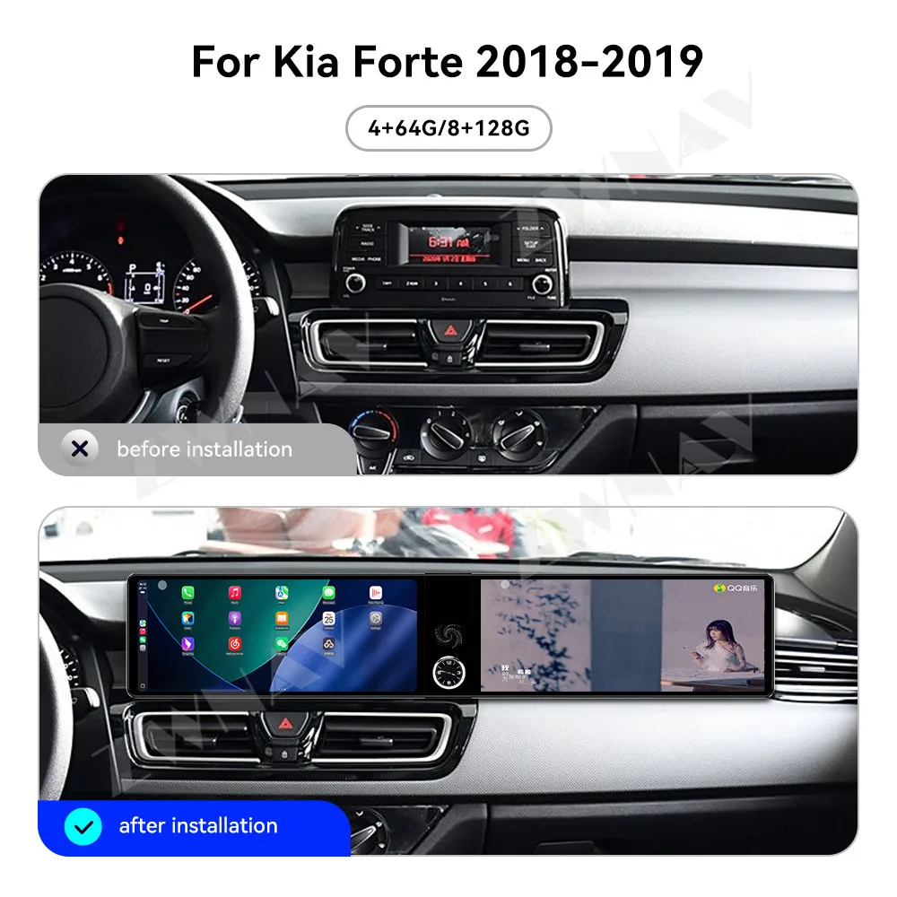 

Dual 12.3 inch CarPlay QLED Car Radio Android 13.0 For Kia Forte 2018-2019 GPS Navigation Stereo Multimedia Player Head Unit