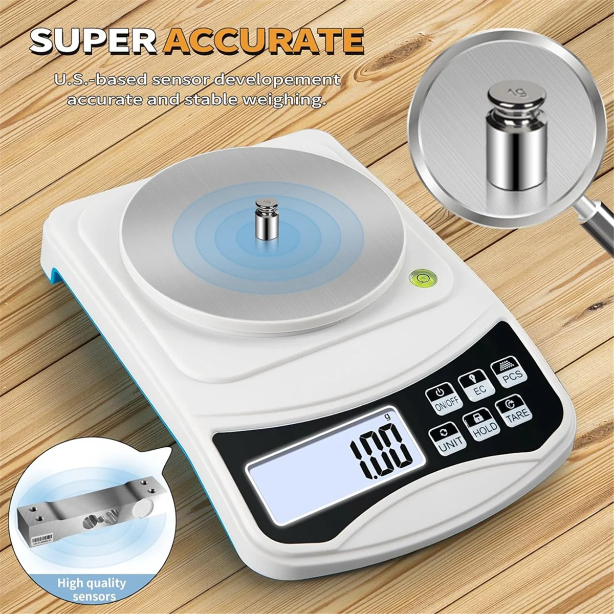 Digital Lab Scale, Gram-Scale 1000G 0.01GAccuracy, Multi-Function High Precision Electronic Scale with 100G Weight