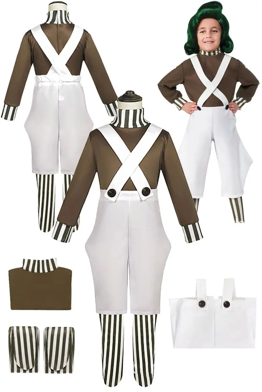Fantasia Infantil Masculina Oompa para Cosplay, Traje de Fábrica de Filmes para Role Play, Roupa Tradicional Chinesa para Performance de Palco