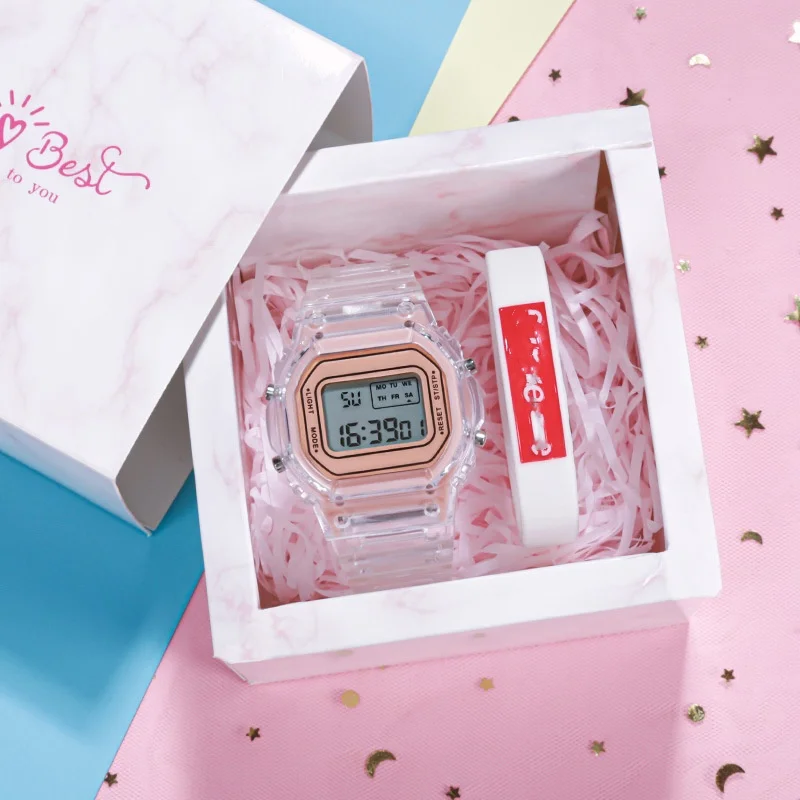 Sports Electronic Watch Men and Women Square Junior High School High School Students White LED Digital Watches