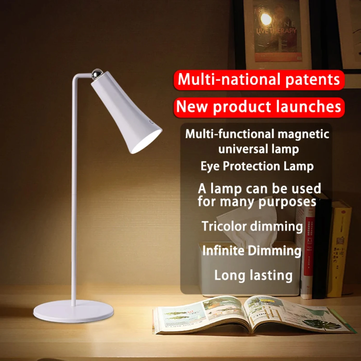 Newly upgraded multifunctional   lamp three in one LED eye protection lamp portable reading desk lamp with back clip