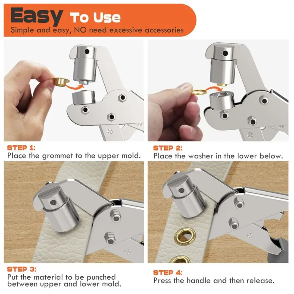 3/8'' 10mm Size Metal Eyelets Kit Metal Material Leathercraft Manual Puncher with 100 Eyelets Punch Pliers