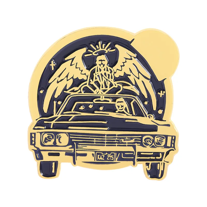 Cartoon car angel wing-shaped alloy badges Electroplated metallic color brooches, clothing accessory pin as a gift for friends