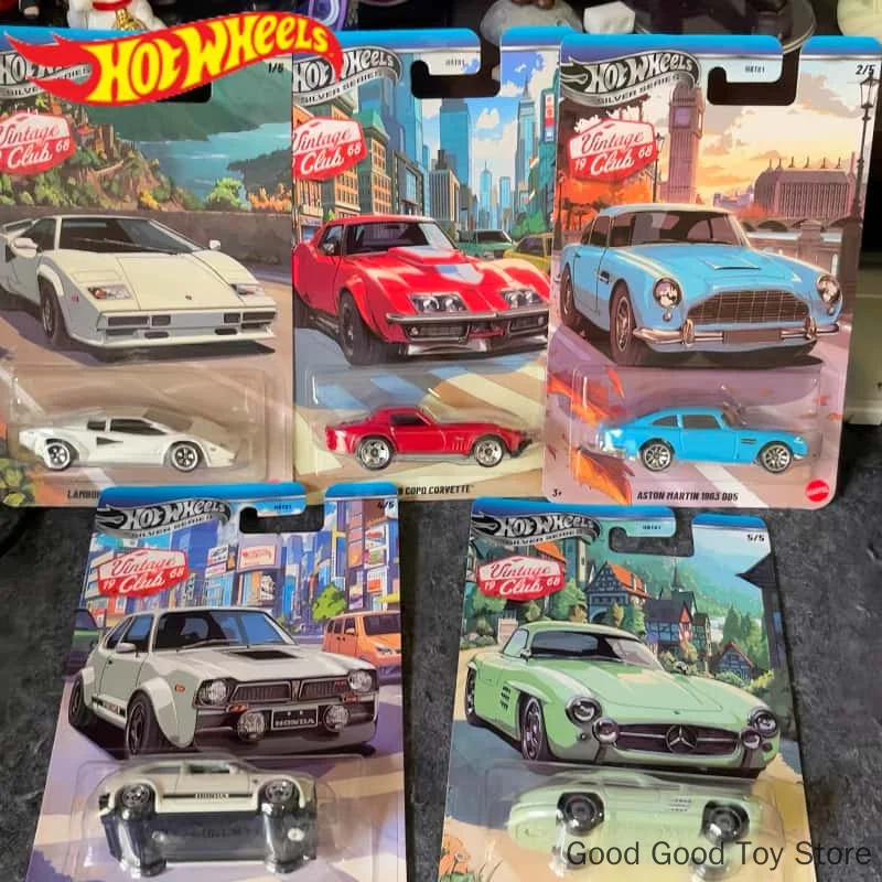 In Stock Hot Wheels Car Silver Series 1968 Vintage Club 1/64 Diecast Toys Aston Martin Benz Corvette Benz Lamborghini Model Gift
