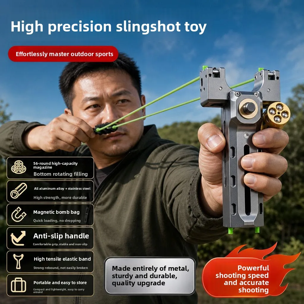 FULL CNC 56 Rapid Fire Slingshot Magnetic Suction Rubber CNC Aviation Aluminum Material EDC Outdoor Continuous Fire Slingshot