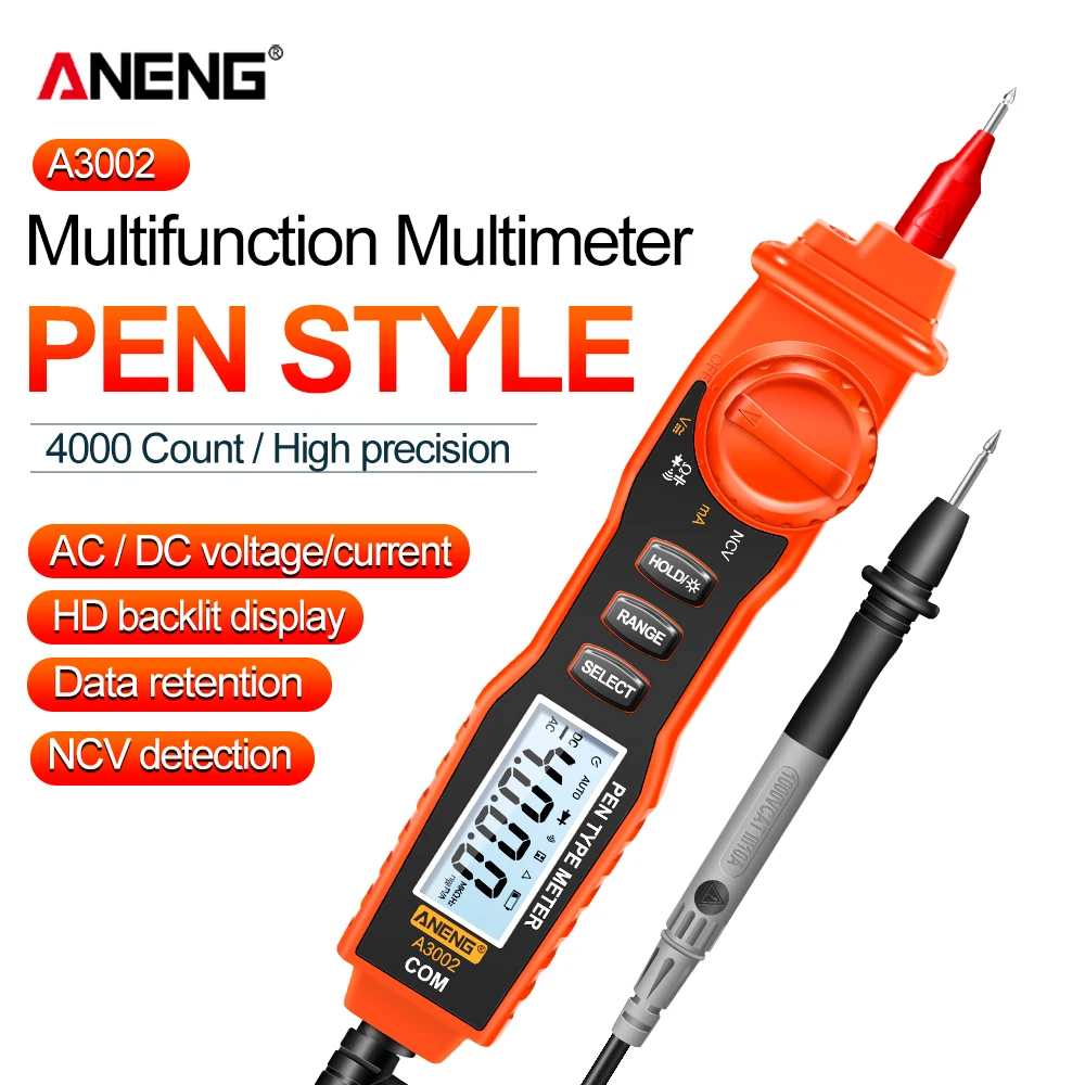 ANENG A3002 Digital Multimeter Pen Type 4000 Counts with Non Contact AC/DC Voltage Resistance Diode Continuity Tester Tool