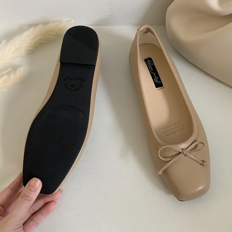 2024 Red New Women Flat Shoes Fashion Square Toe Shallow Slip On Ladies Casual Ballet Shoes Soft Leather Outdoor Loafers S